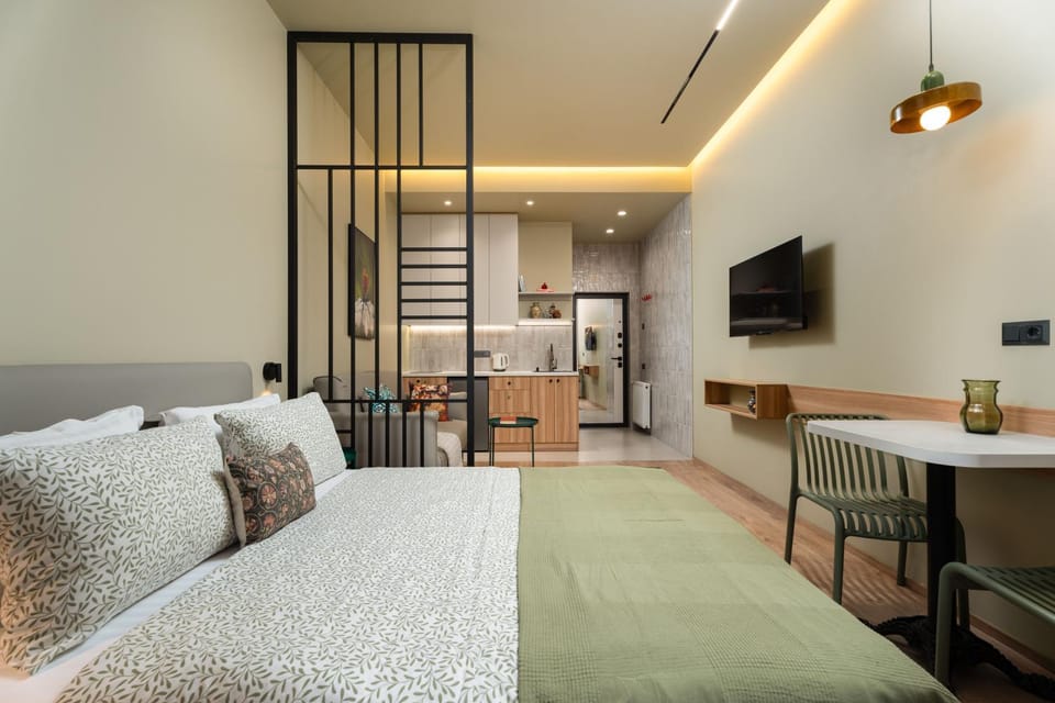 Bed, TV and multimedia, Kitchen or kitchenette, Living room, Photo of the whole room, Bedroom