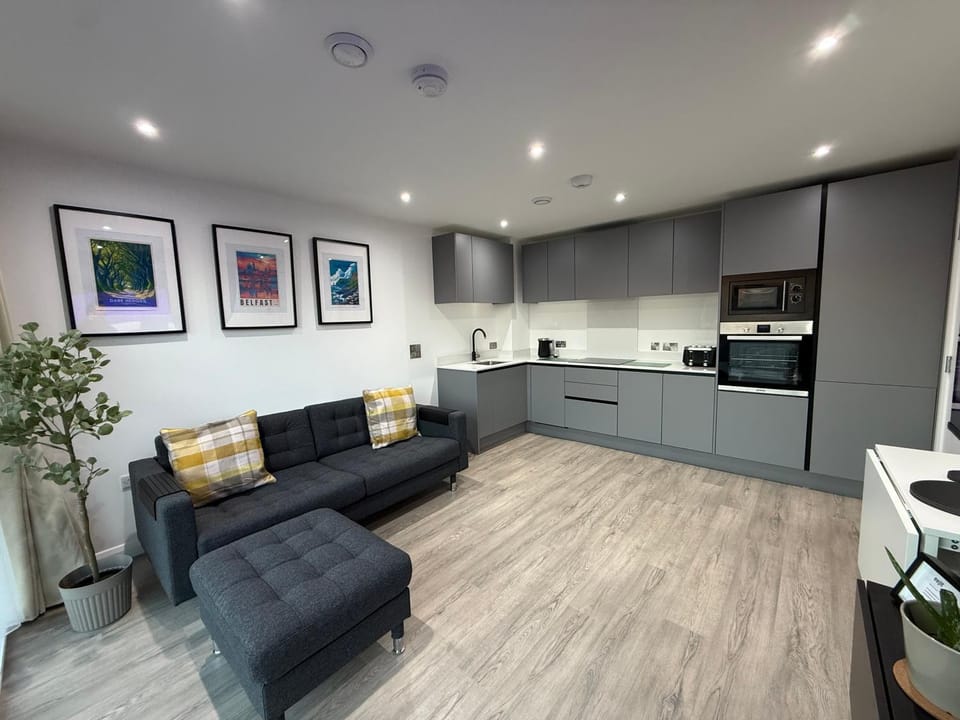 Kitchen or kitchenette, Living room, Seating area, dishwasher, stove