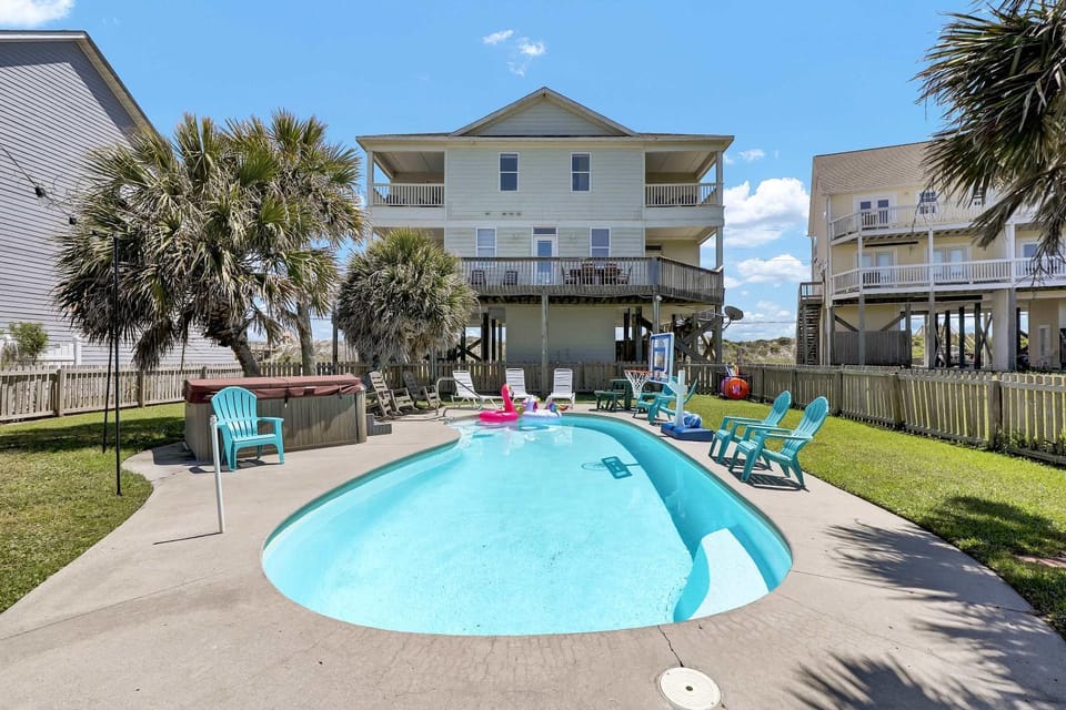 Oceanfront Pet Friendly with Private Pool and Hot Tub House in North Topsail Beach