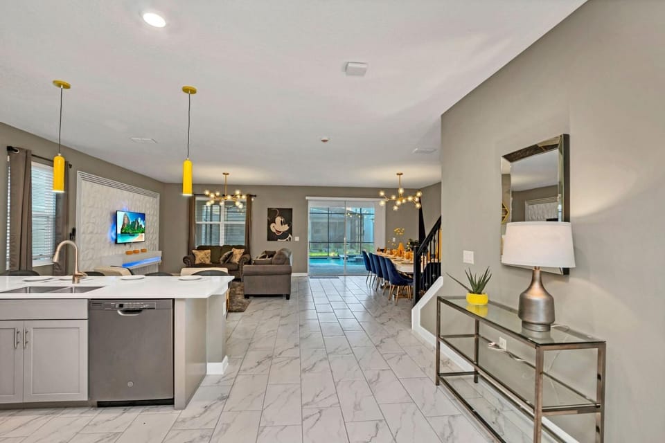 Kitchen or kitchenette, Living room, Seating area, Pool view, Swimming pool