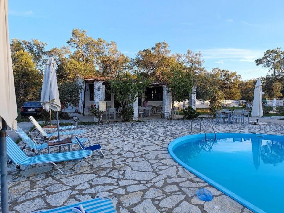 Swimming pool, sunbed