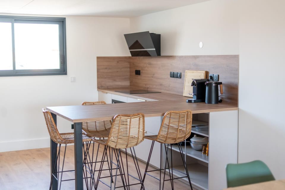 Kitchen or kitchenette, stove