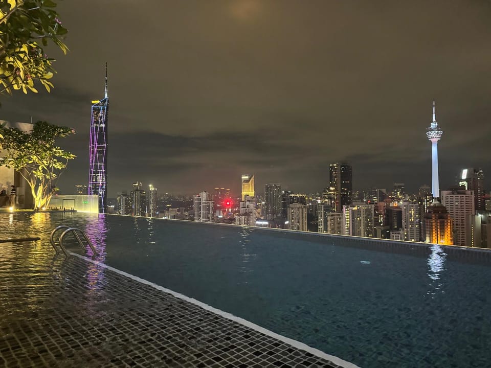 Night, City view, Pool view, Swimming pool