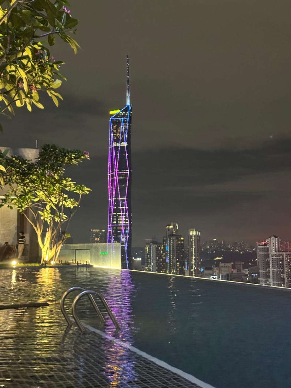 Property building, Night, City view, Pool view, Swimming pool