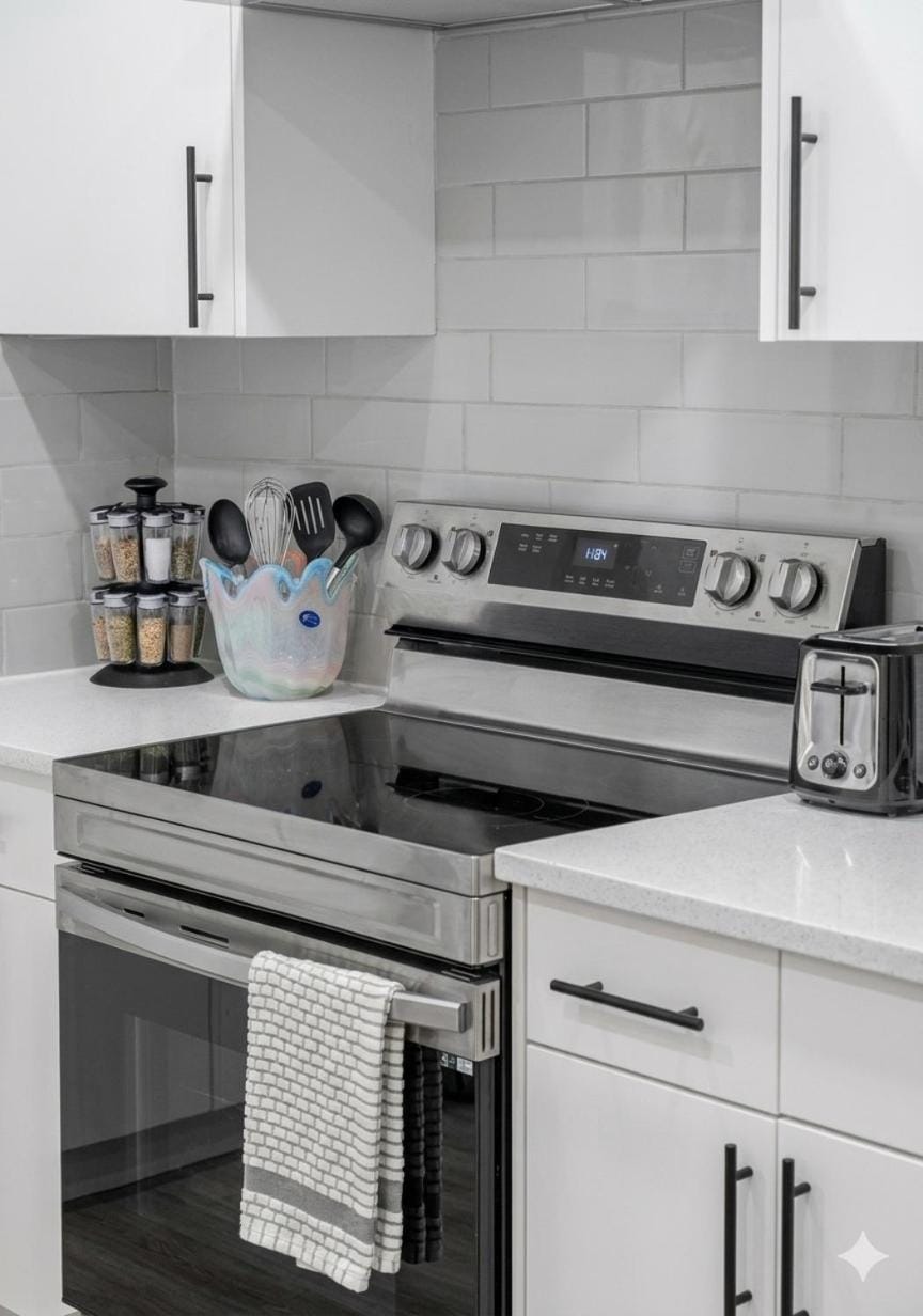 Kitchen or kitchenette, stove