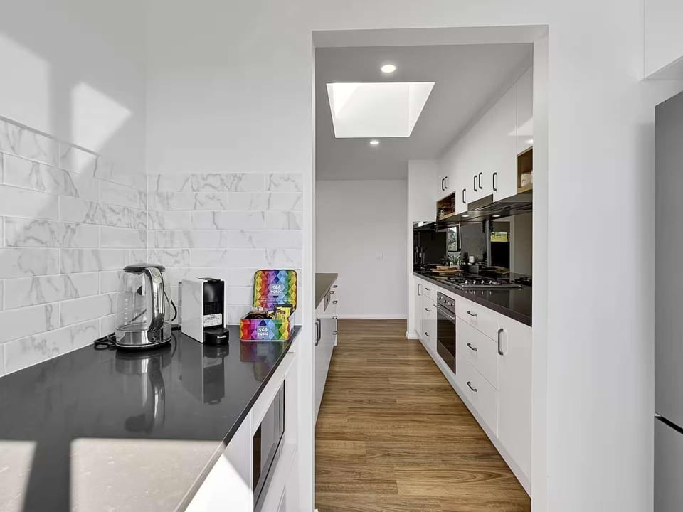 Kitchen or kitchenette, stove