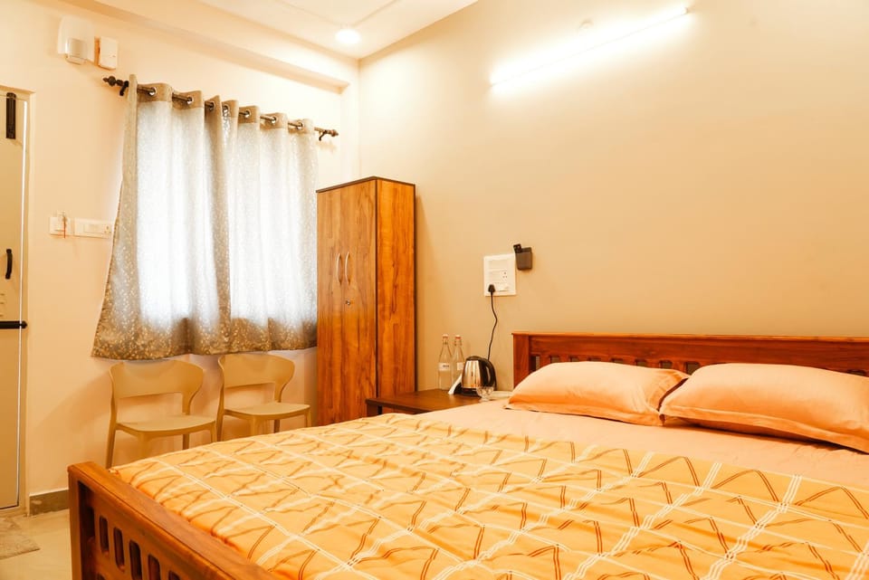 Bed, wardrobe