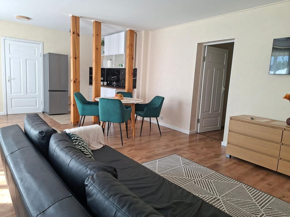 Kitchen or kitchenette, Living room, Seating area, Dining area