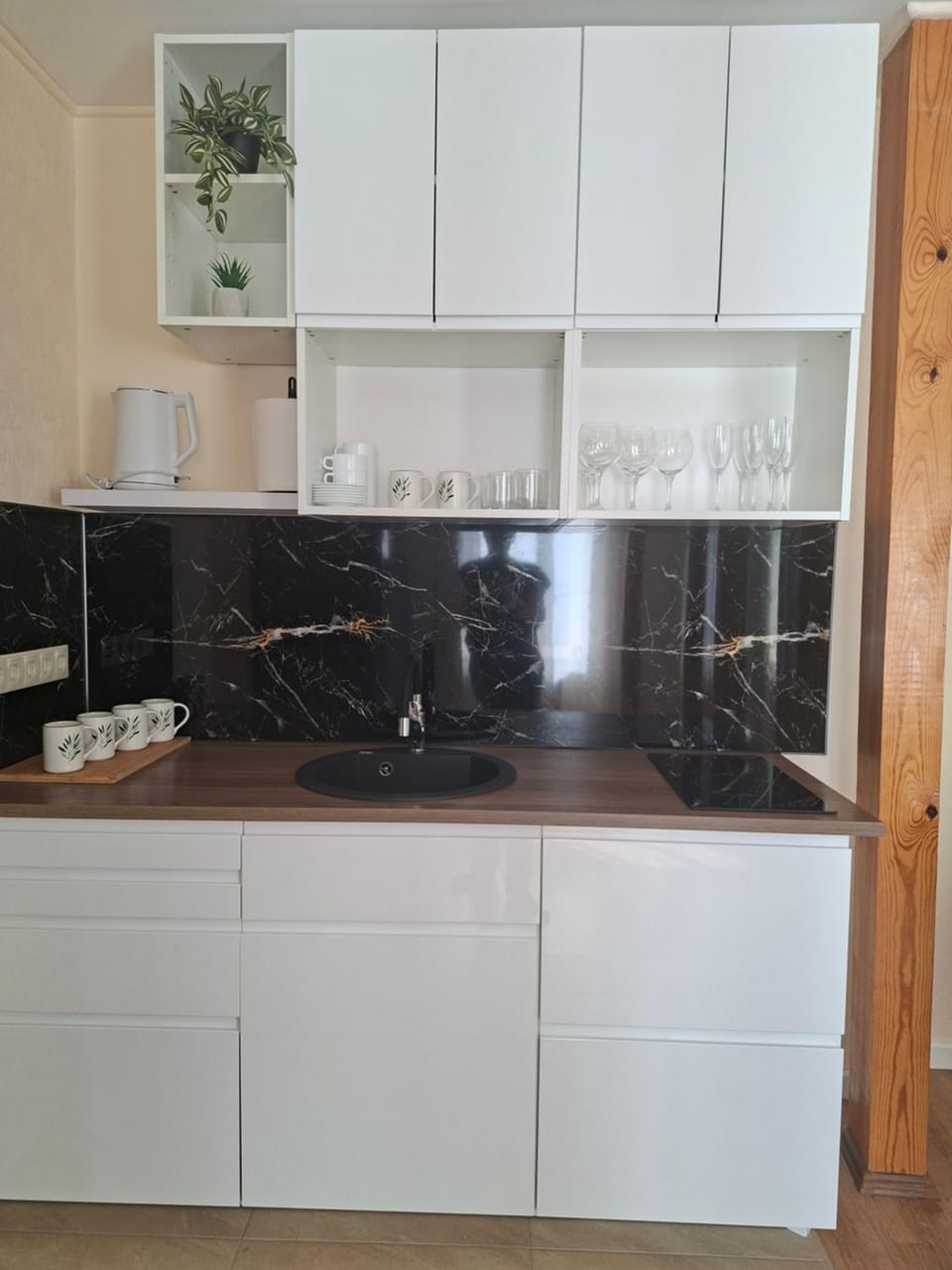 Kitchen or kitchenette, stove