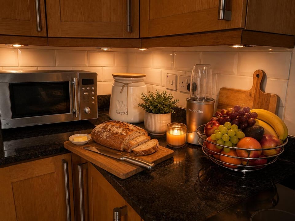 Kitchen or kitchenette, microwave