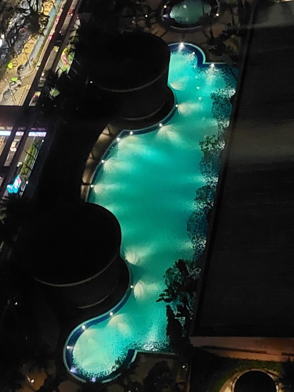 Night, Natural landscape, Bird's eye view, Pool view, Swimming pool, sunbed