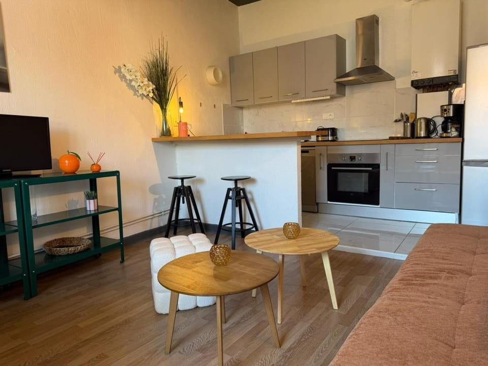 Kitchen or kitchenette, Living room, oven, stove, toaster