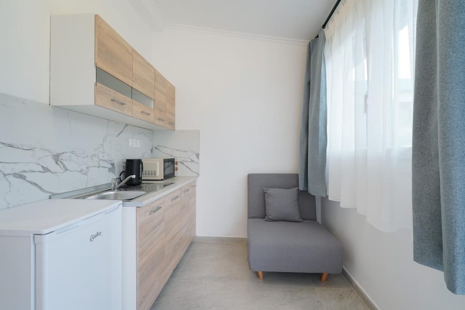 Kitchen or kitchenette, microwave