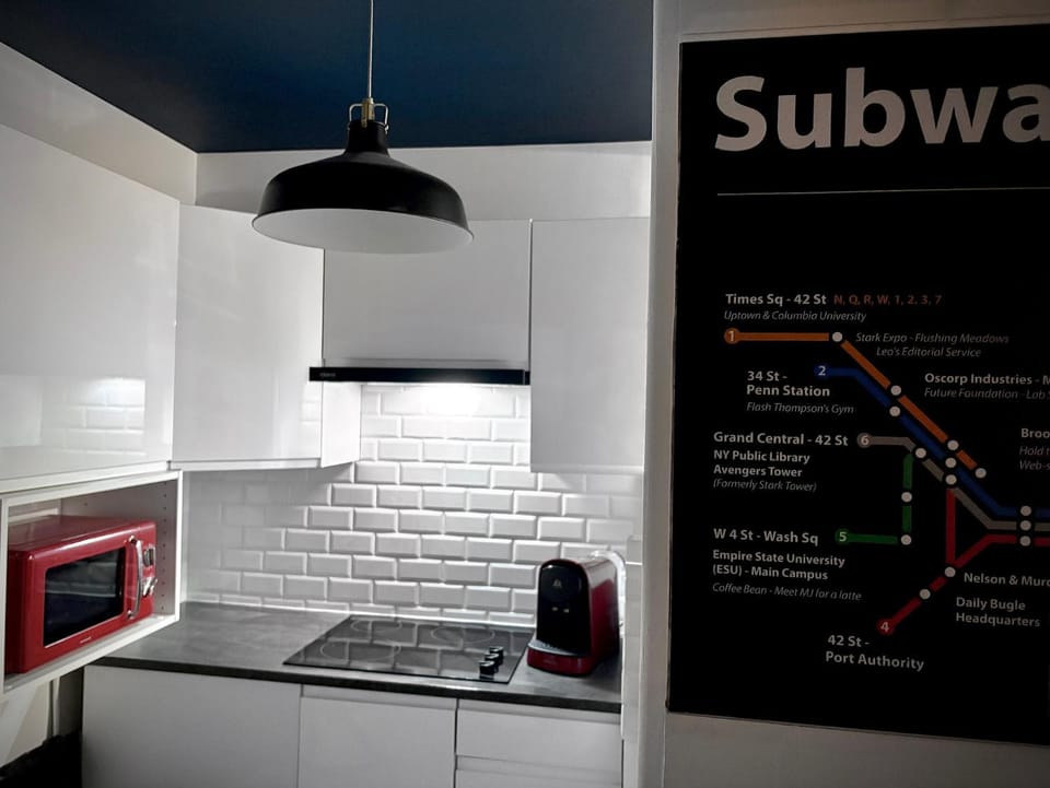 Kitchen or kitchenette, stove