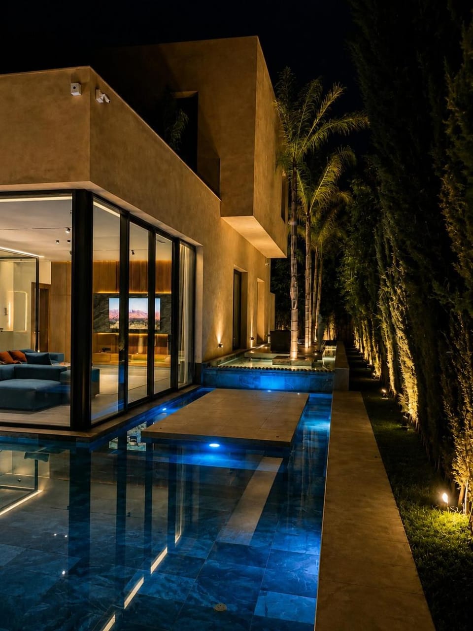 Patio, Night, Pool view, Swimming pool