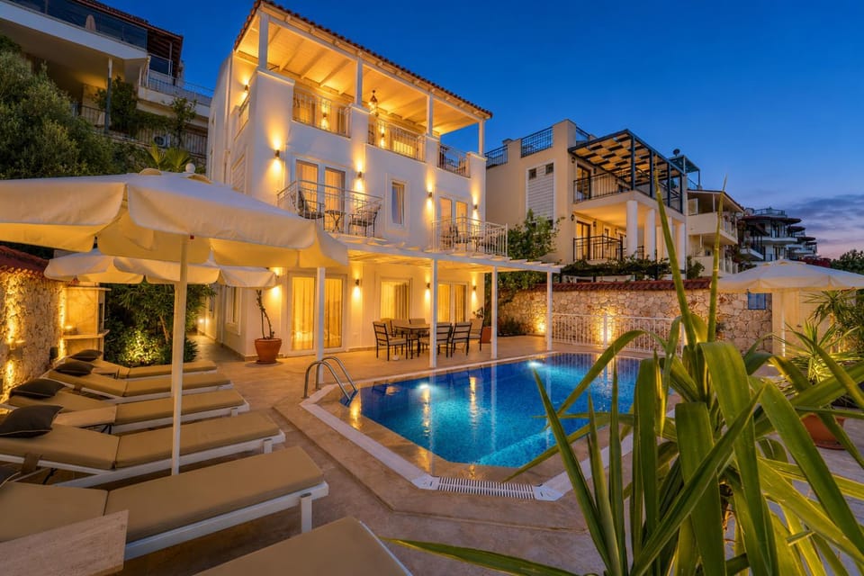 Property building, Night, Swimming pool