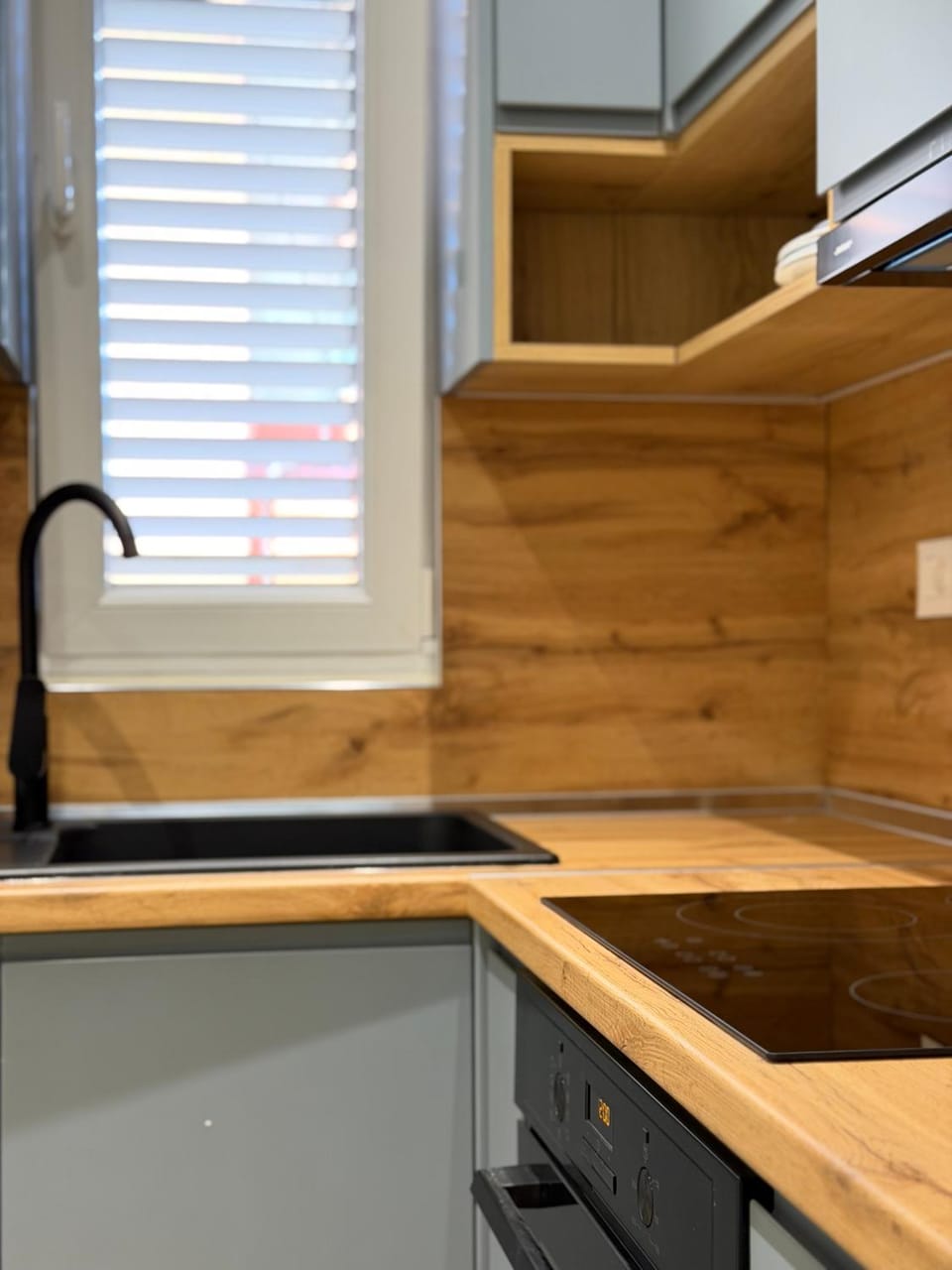 Kitchen or kitchenette, stove