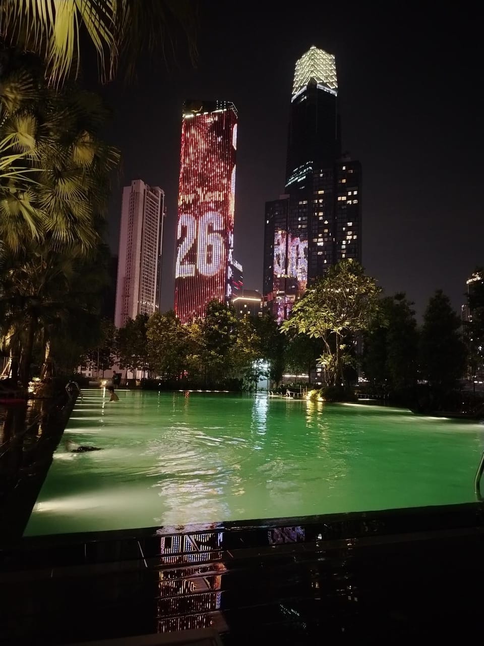 Night, City view, Swimming pool, Swimming pool