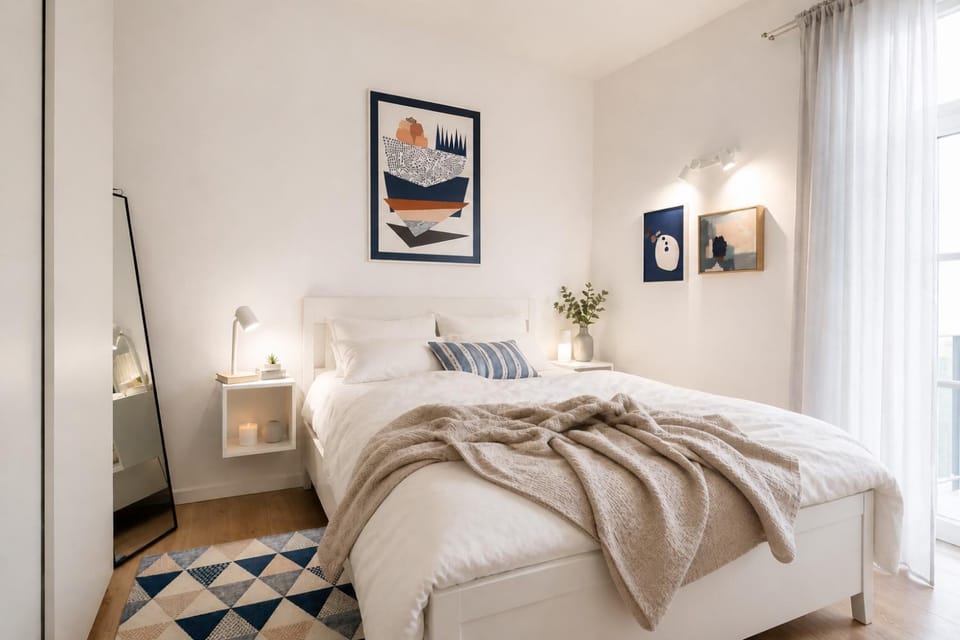 Bed, Photo of the whole room, Bedroom, towels