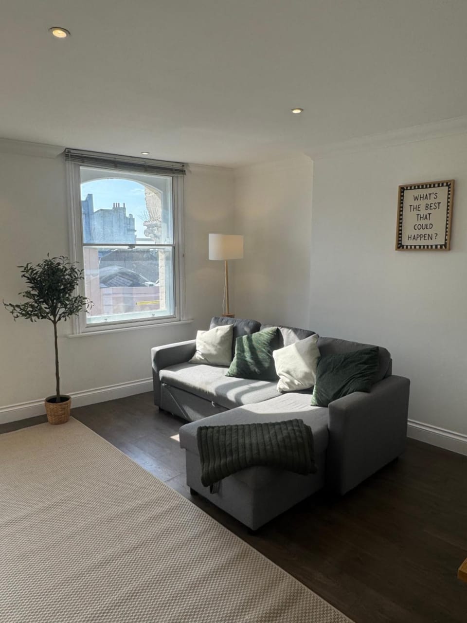Bed, Living room, Seating area