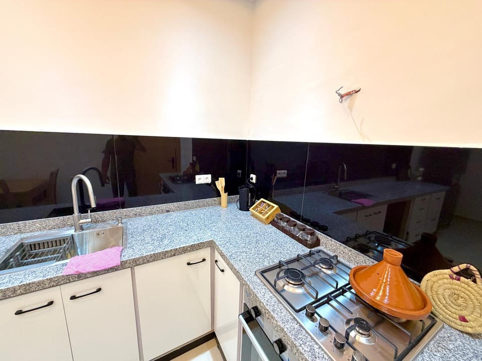 Kitchen or kitchenette, stove