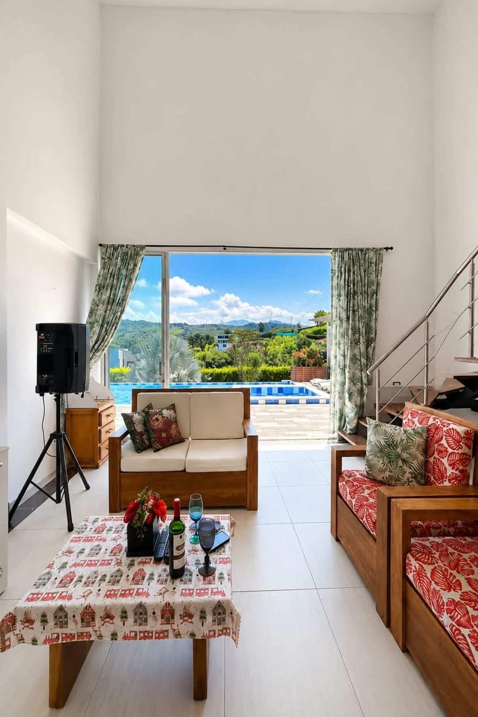 Living room, Seating area, Mountain view, Pool view