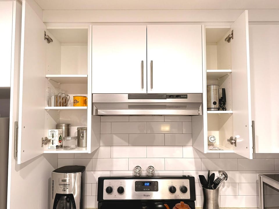 Kitchen or kitchenette, stove