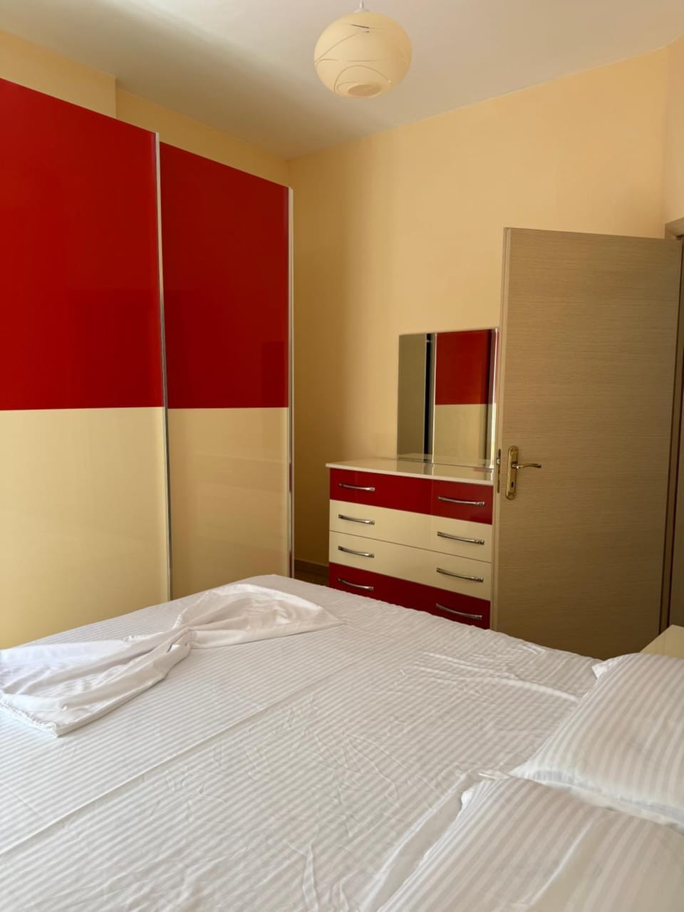 Bed, wardrobe