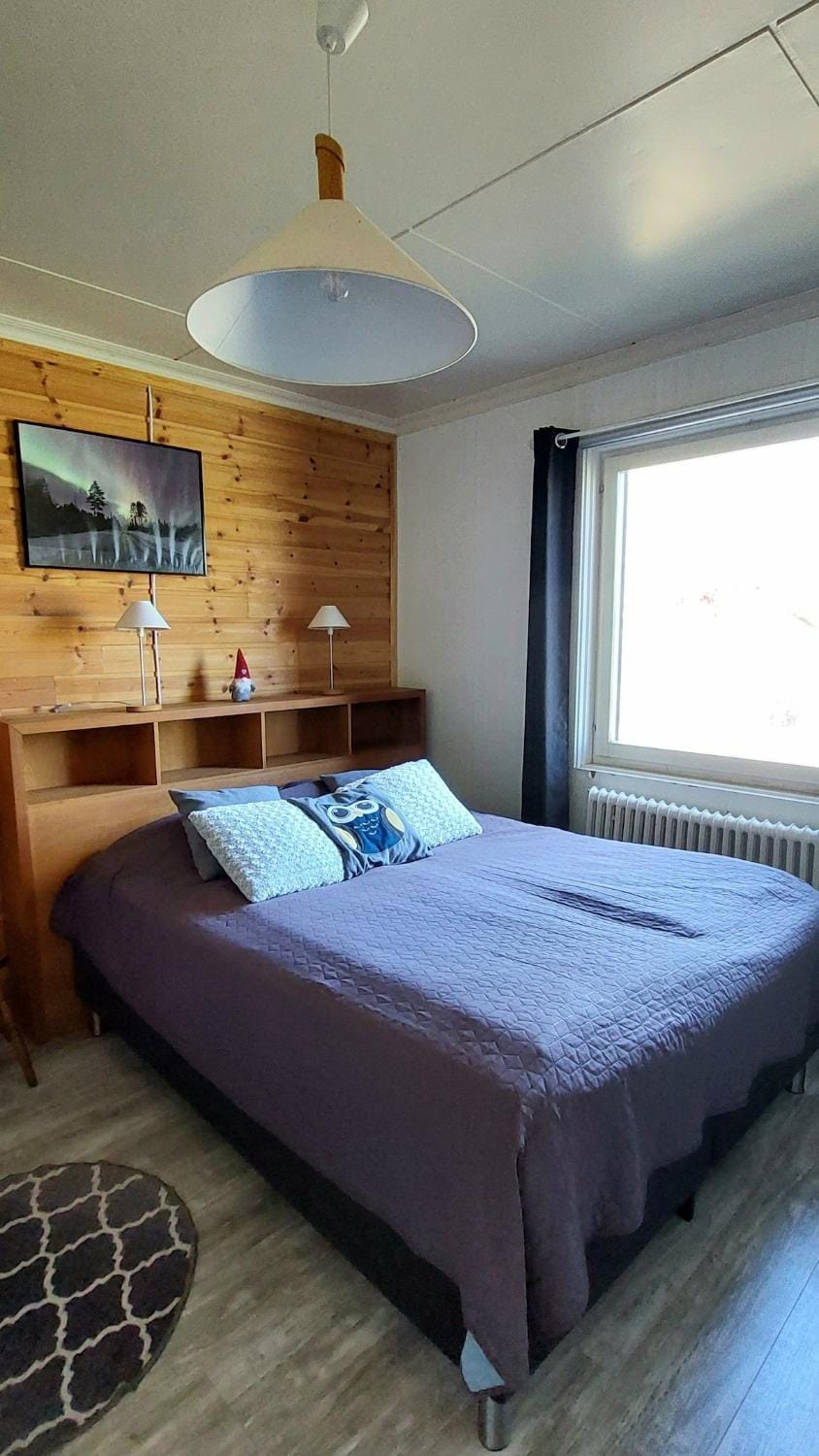 Swedish Lapland, cottage near lake, dogsled, boat House in Sweden