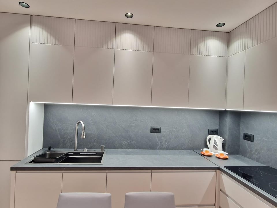 Kitchen or kitchenette, stove