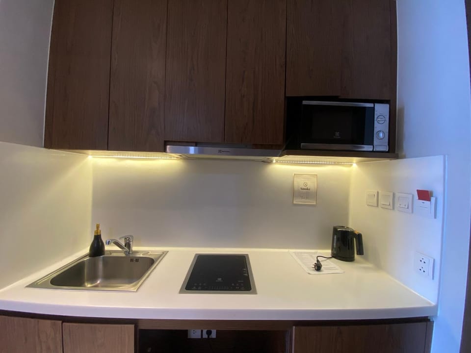 Kitchen or kitchenette, stove