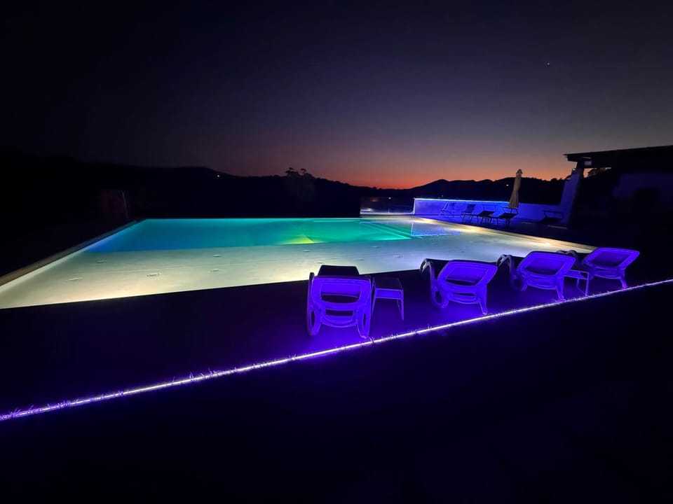 Night, Natural landscape, Pool view, Swimming pool, sunbed