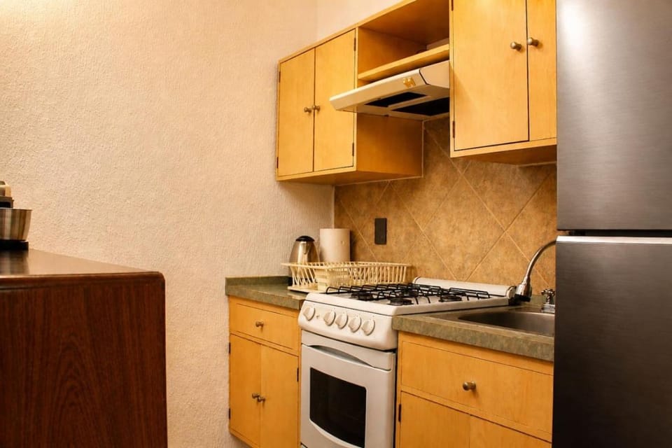Kitchen or kitchenette, stove