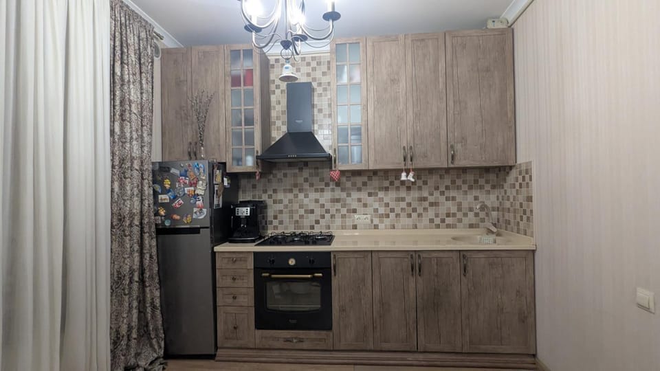 Kitchen or kitchenette, stove