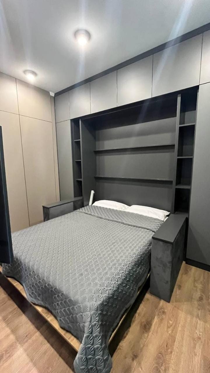 Bed, wardrobe