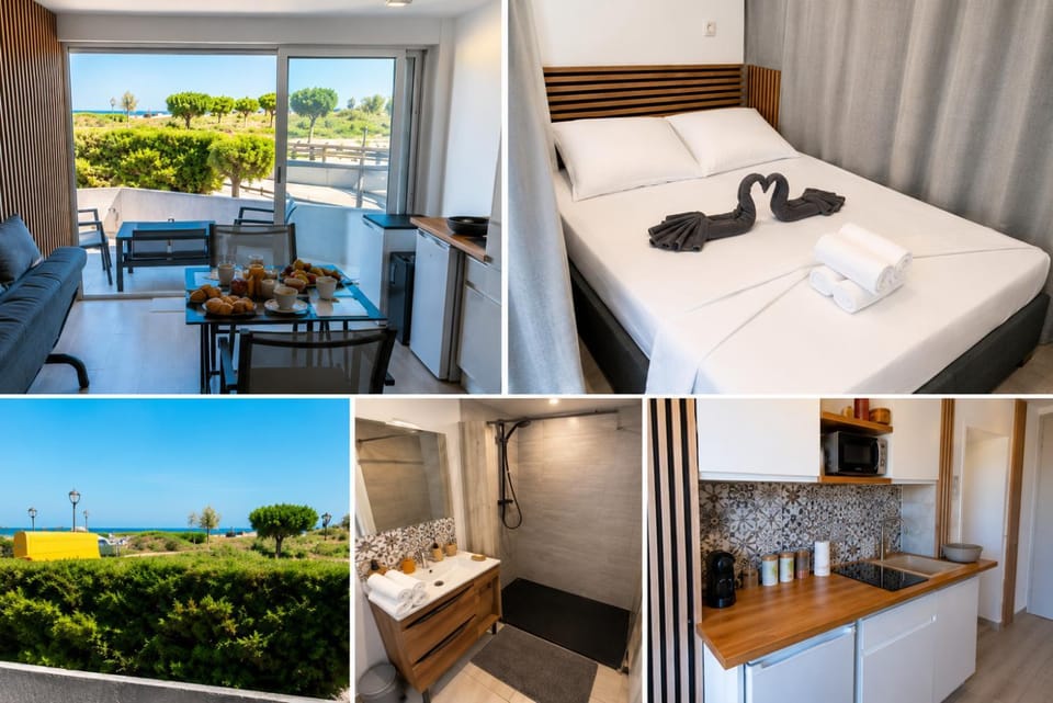 Bed, View (from property/room), Balcony/Terrace, Kitchen or kitchenette, Food and drinks, Photo of the whole room, Dining area, Bedroom, Food, towels
