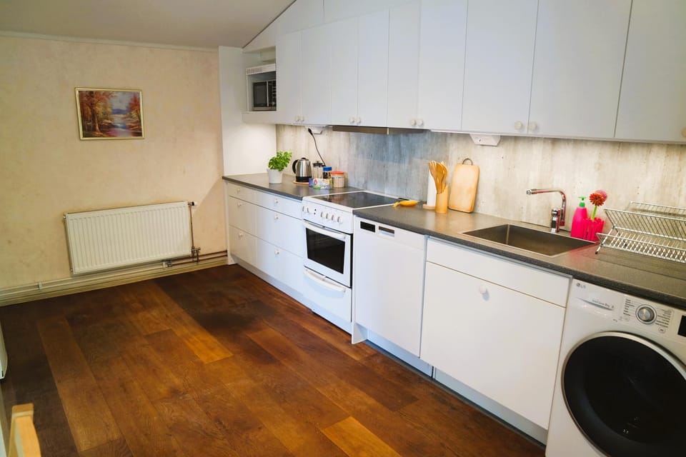 Coffee/tea facilities, Kitchen or kitchenette, dishwasher, oven, stove, washing machine