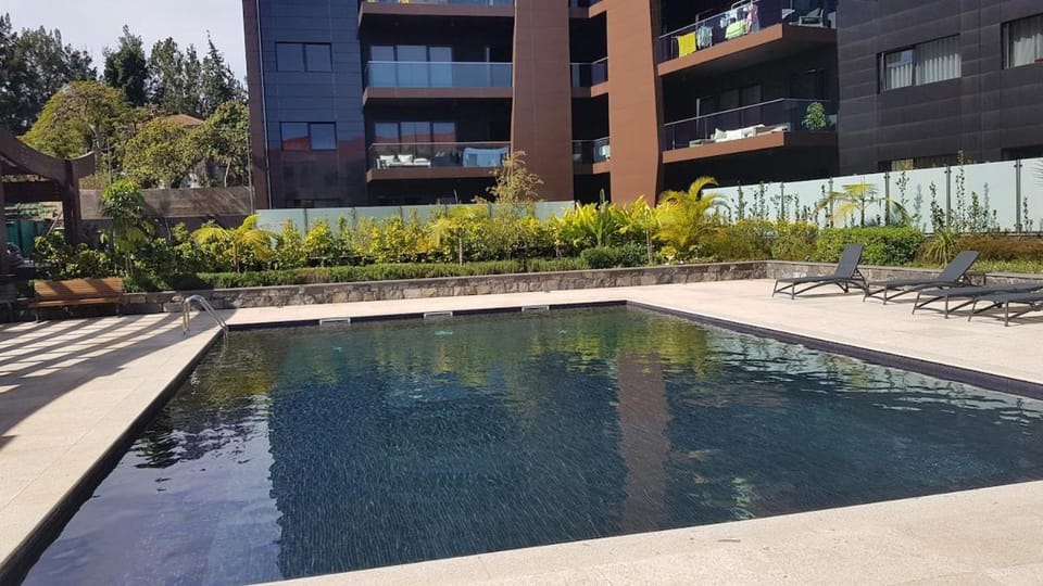 Property building, Day, Garden, Garden view, Pool view, Swimming pool, sunbed