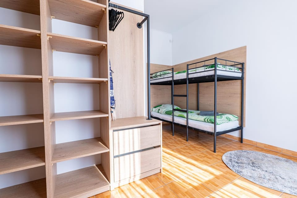 Bedroom, bunk bed, wardrobe