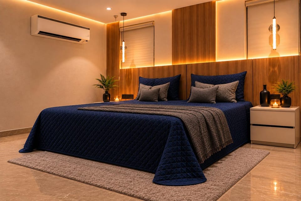 Bed, Photo of the whole room, Bedroom, air conditioner