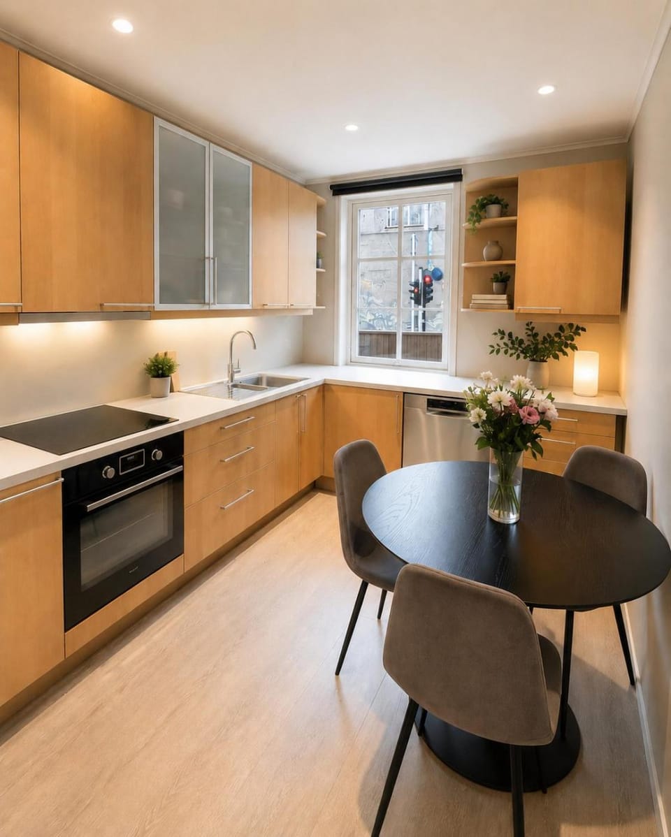Kitchen or kitchenette, Seating area, Dining area, dishwasher, oven, stove