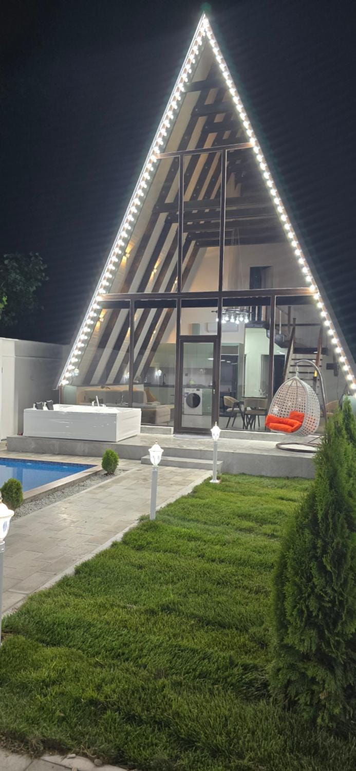 Property building, Night, Garden, Garden view, Pool view, Swimming pool