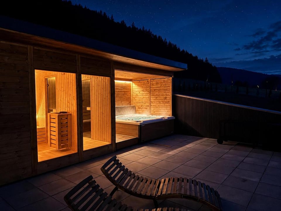 Night, Natural landscape, Hot Tub, Sauna