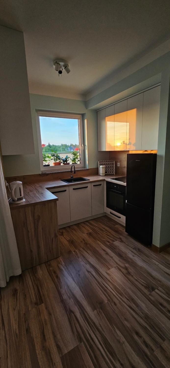 Kitchen or kitchenette, stove