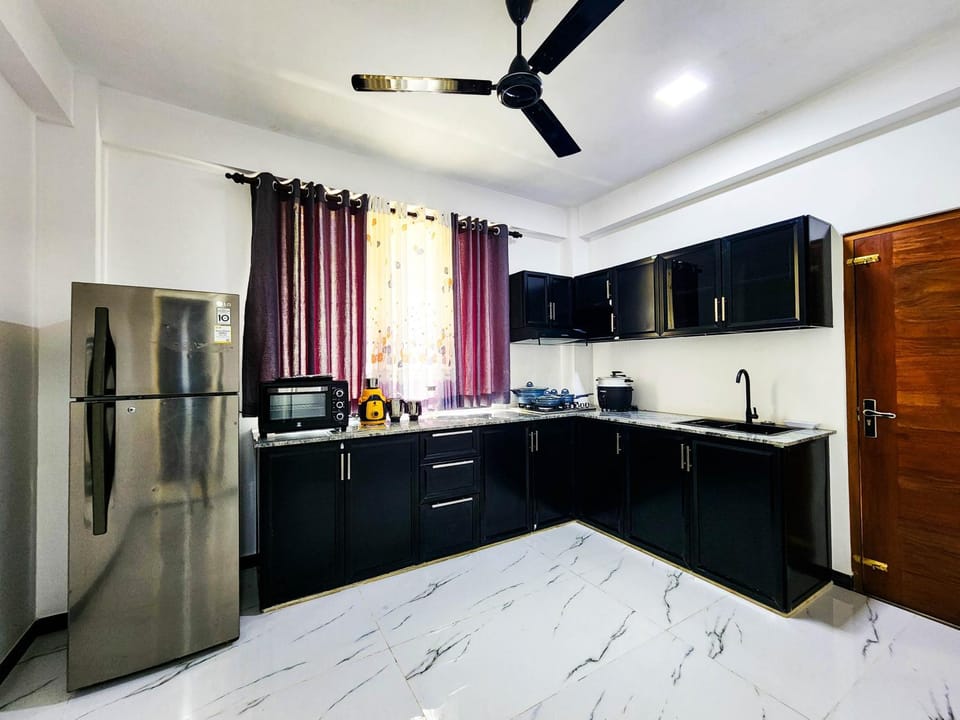Kitchen or kitchenette, stove