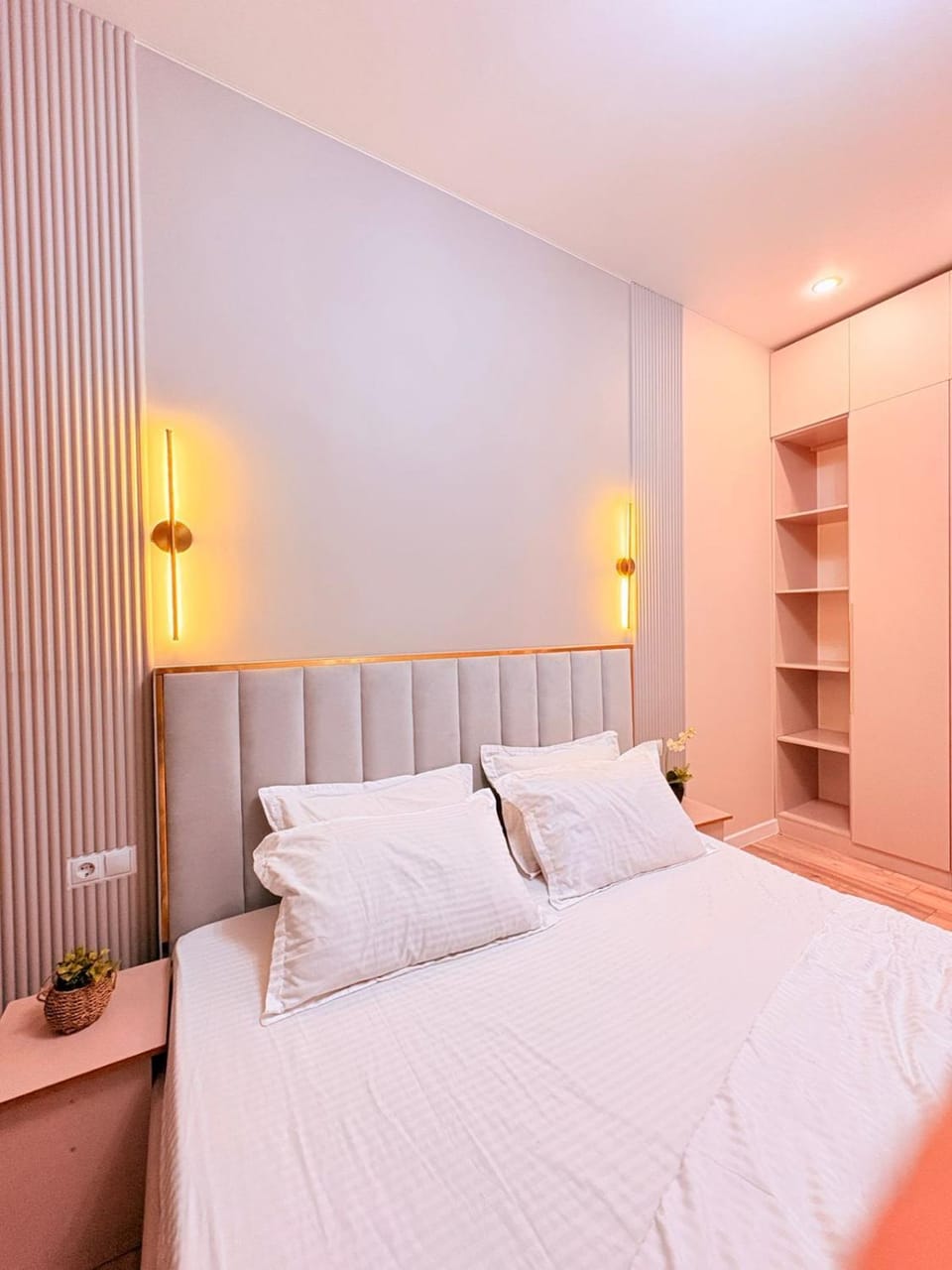 Bed, wardrobe