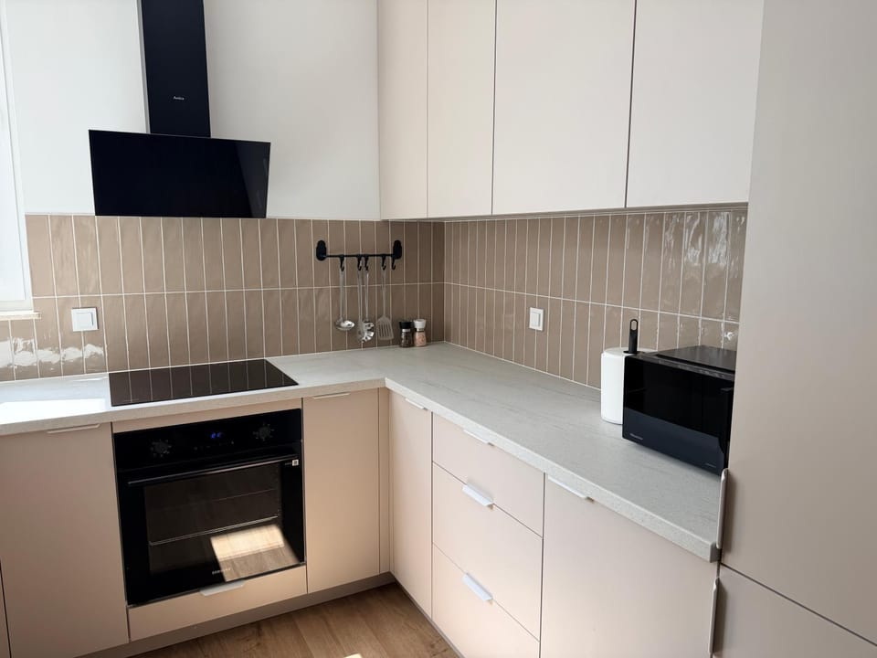 Kitchen or kitchenette, stove