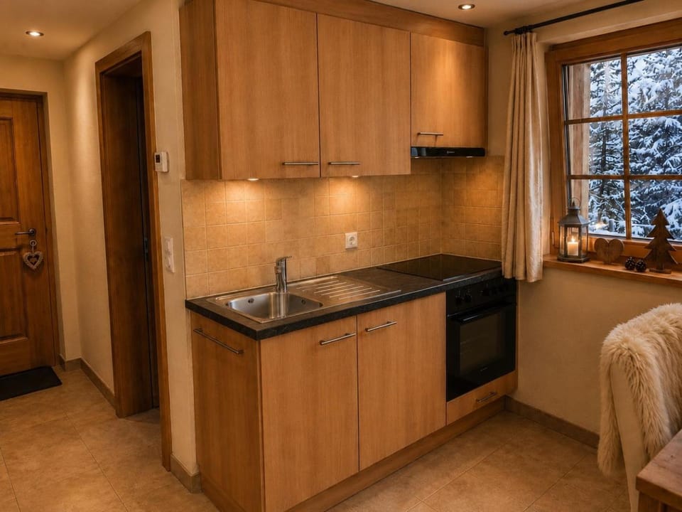 Kitchen or kitchenette, stove
