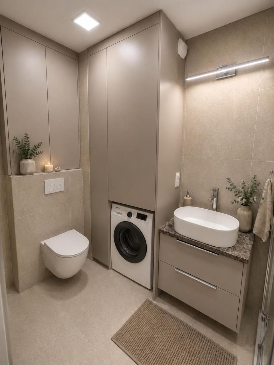 Toilet, Bathroom, towels, washing machine