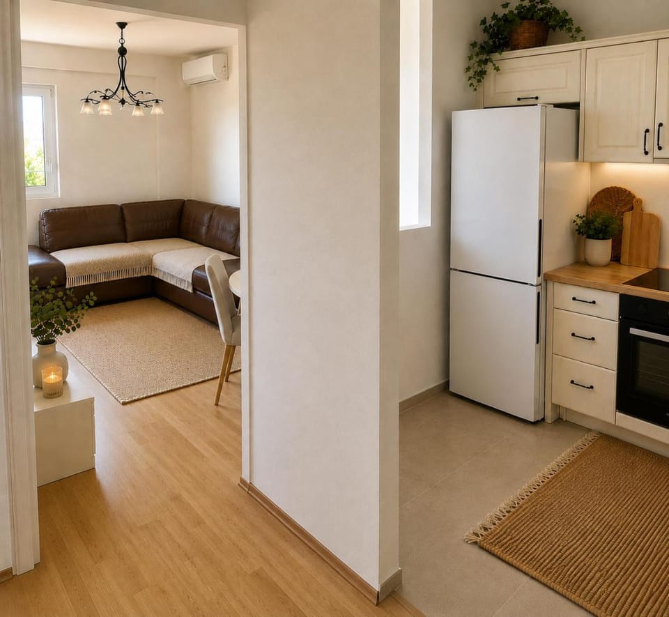 Kitchen or kitchenette, Living room, Dining area, oven, stove